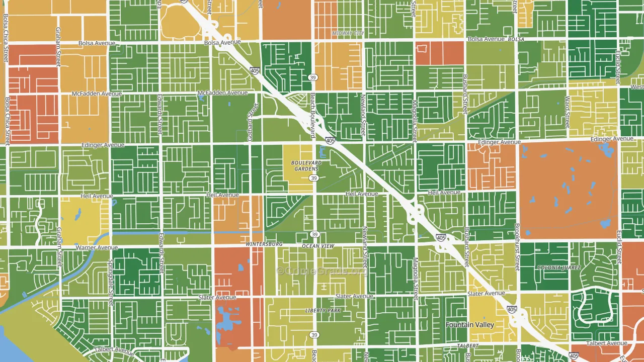 Washington, Huntington Beach, CA Map of Vandalism Rates