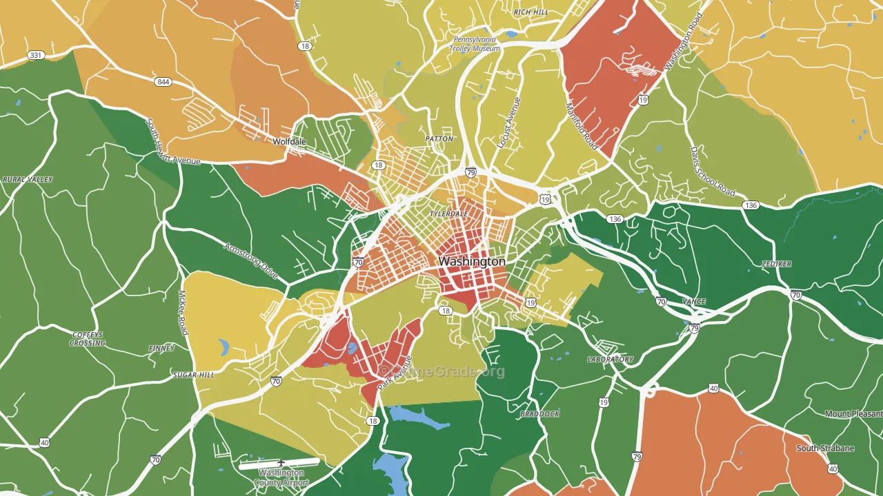 Washington, PA Map of Vandalism Rates