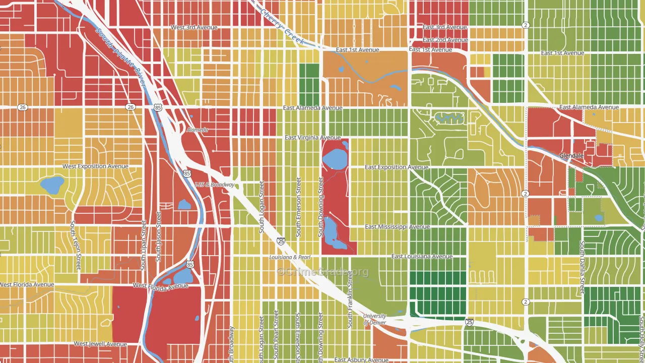 Washington Park, Denver, CO Map of Vandalism Rates