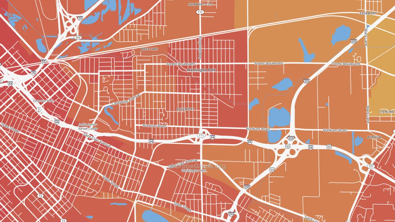 Washington Park, IL Map of Vandalism Rates