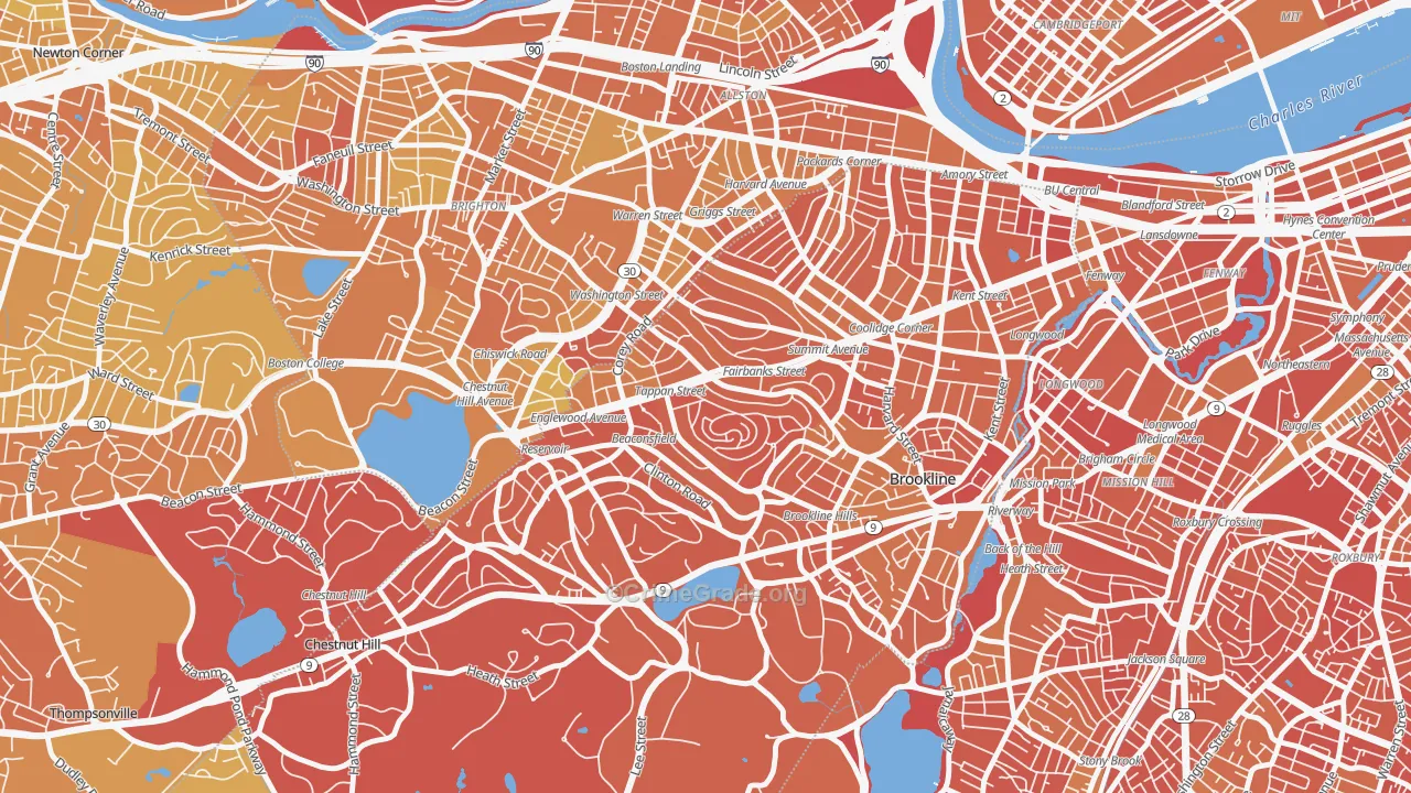 Washington Square, Brookline, MA Map of Vandalism Rates