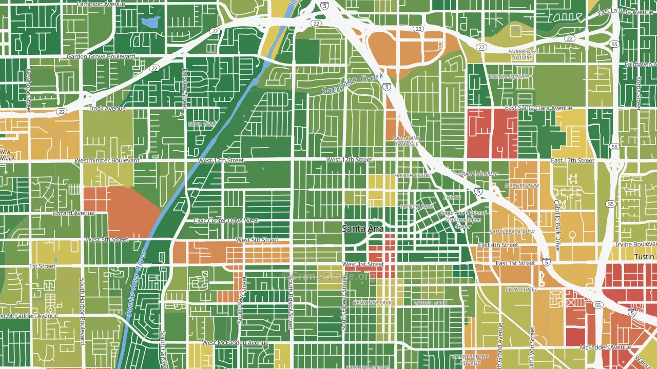 Washington Square, Santa Ana, CA Map of Vandalism Rates