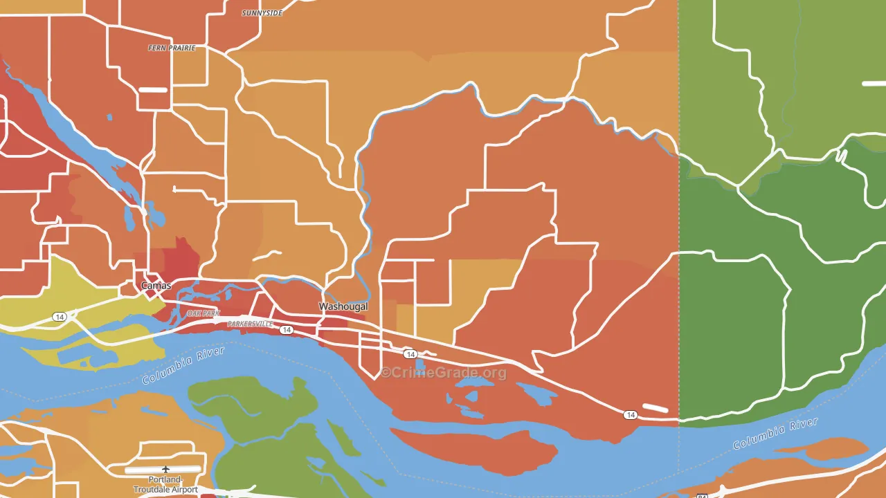 Washougal, WA Map of Vandalism Rates