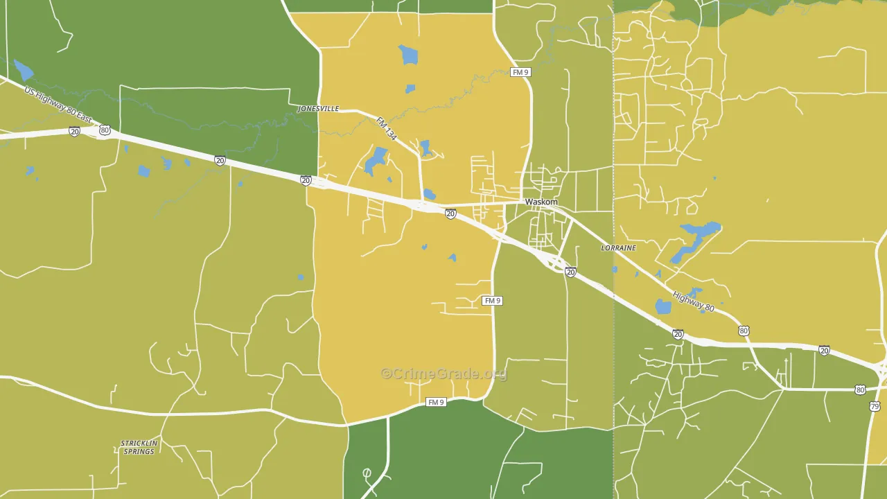 Waskom, TX Map of Vandalism Rates