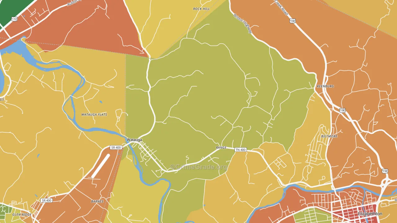 Watauga, TN Map of Vandalism Rates