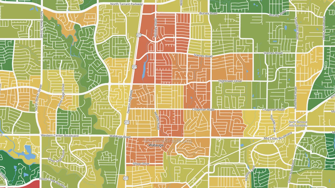 Watauga, TX Map of Vandalism Rates
