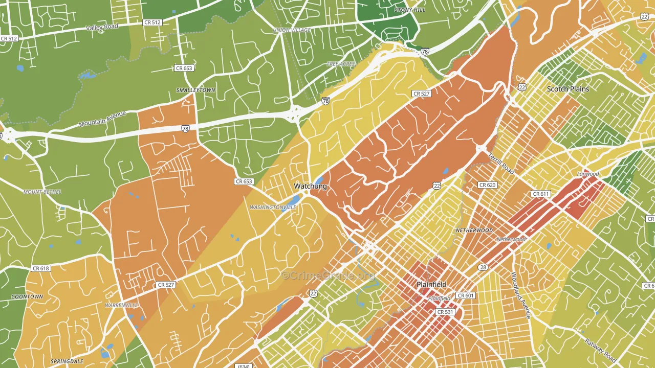 Watchung, NJ Map of Vandalism Rates