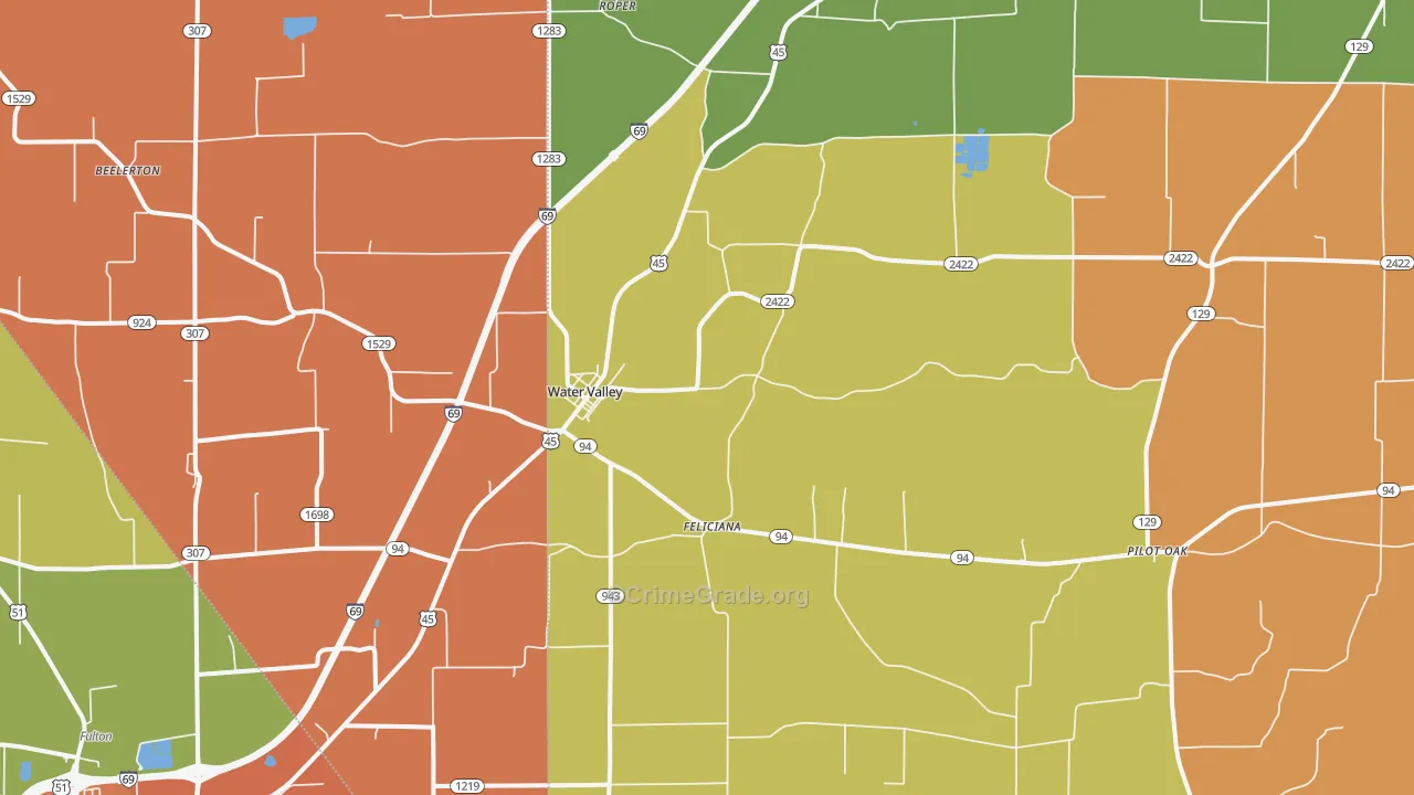 Water Valley, KY Map of Vandalism Rates