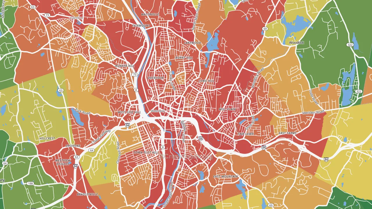 Waterbury, CT Map of Vandalism Rates