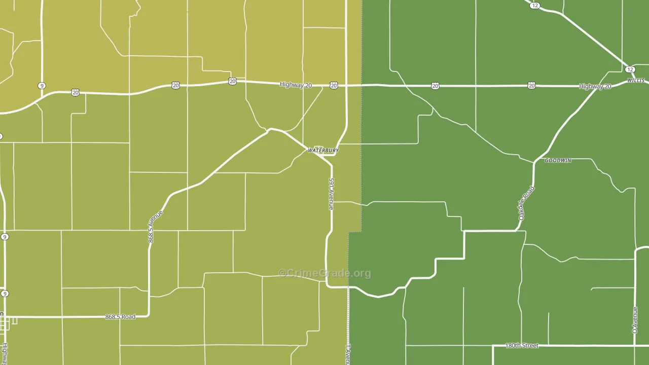 Waterbury, NE Map of Vandalism Rates