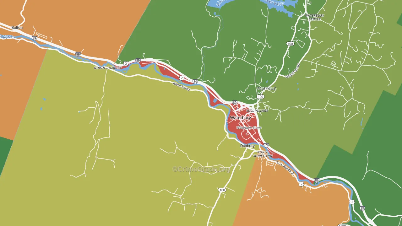 Waterbury, VT Map of Vandalism Rates