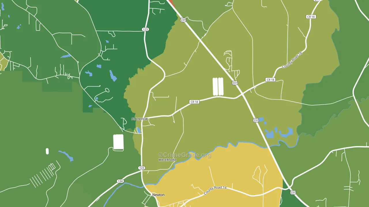Waterford, AL Map of Vandalism Rates
