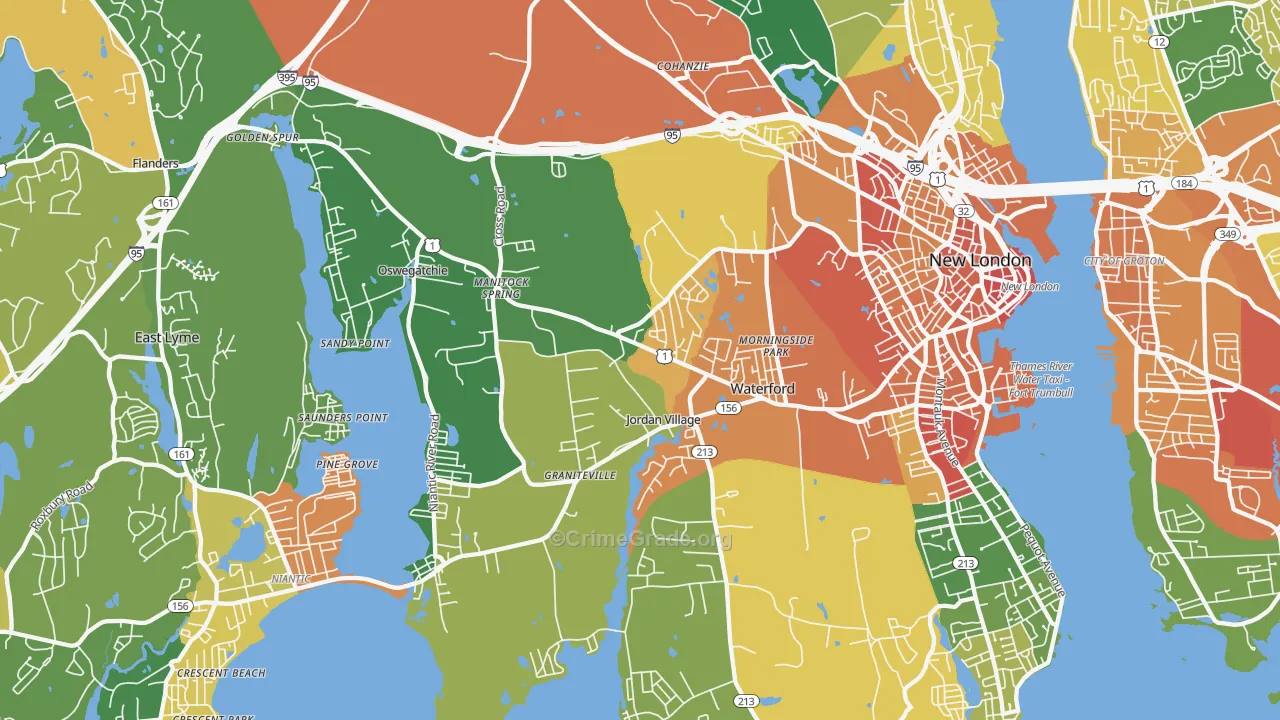 Waterford, CT Map of Vandalism Rates