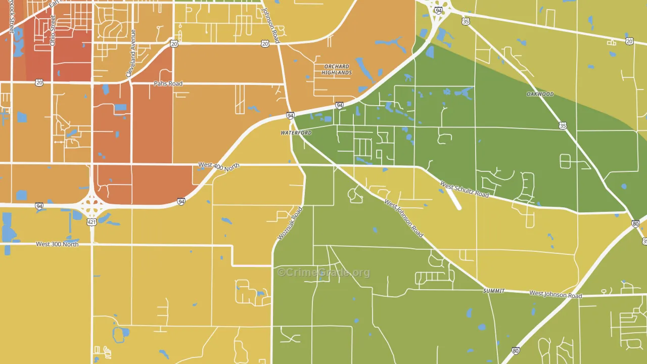Waterford, IN Map of Vandalism Rates