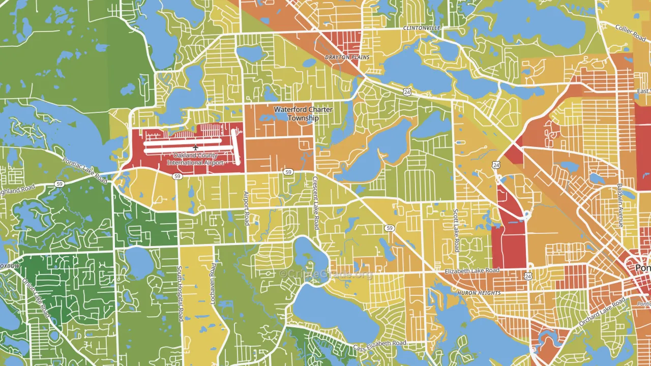 Waterford, MI Map of Vandalism Rates