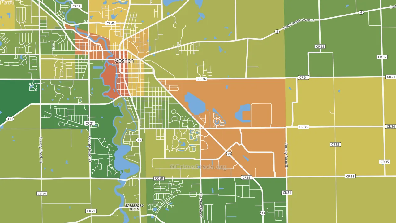 Waterford Mills, IN Map of Vandalism Rates