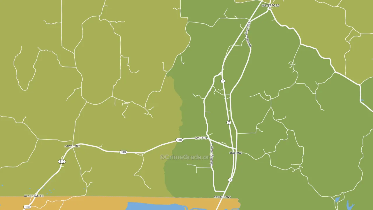 Waterford, MS Map of Vandalism Rates