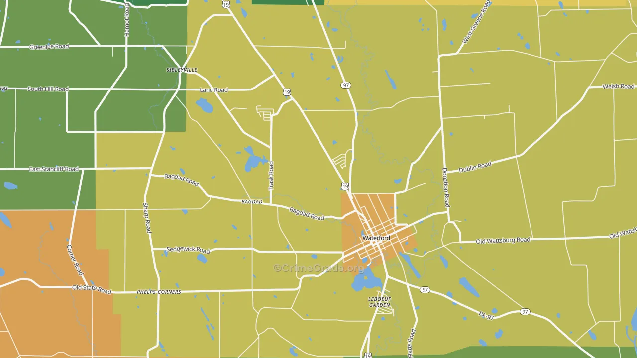 Waterford, PA Map of Vandalism Rates