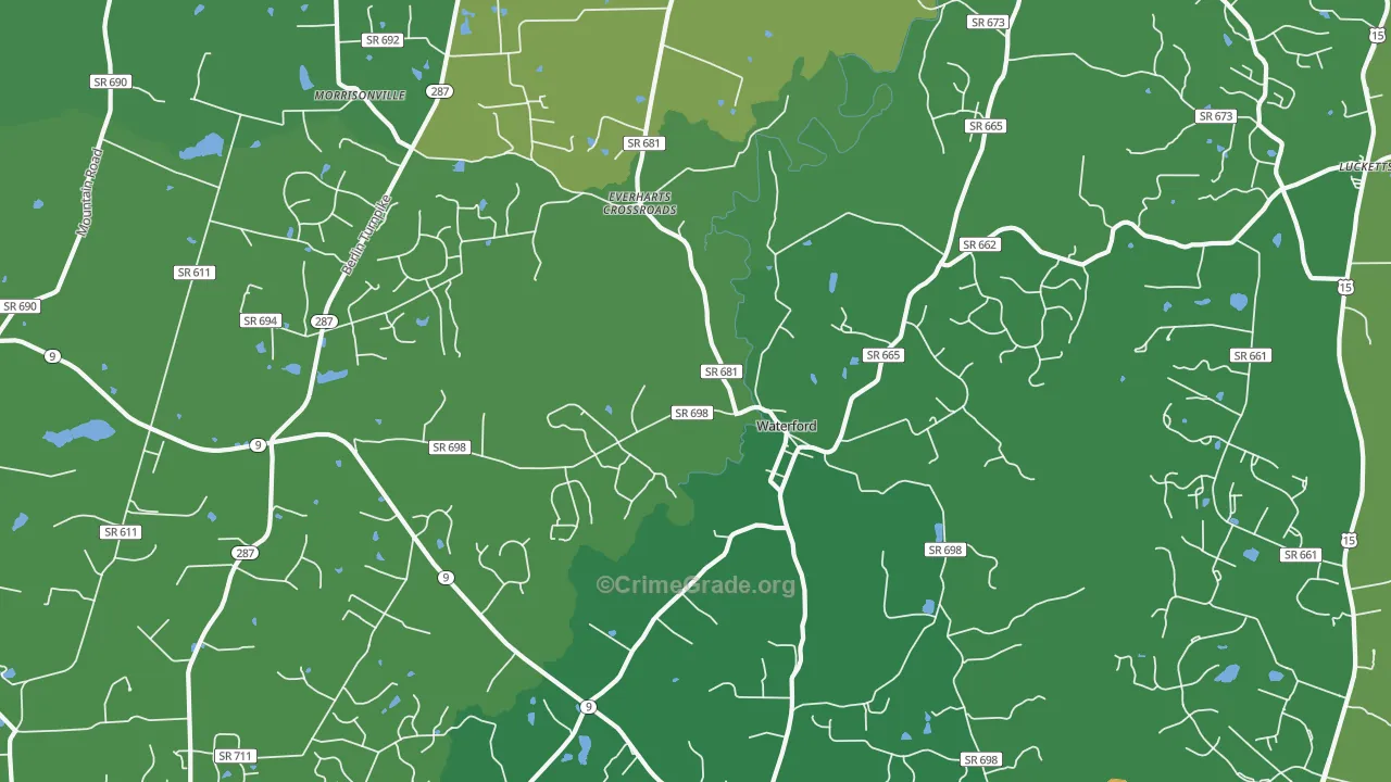 Waterford, VA Map of Vandalism Rates