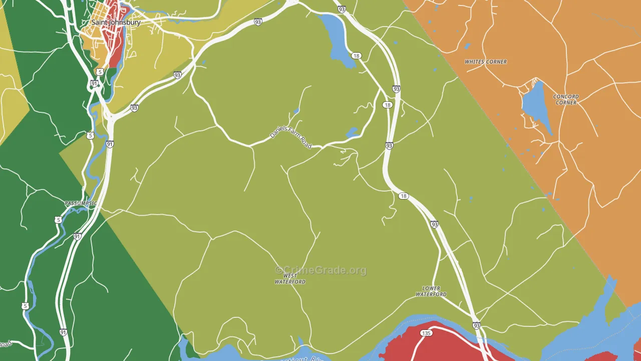 Waterford, VT Map of Vandalism Rates