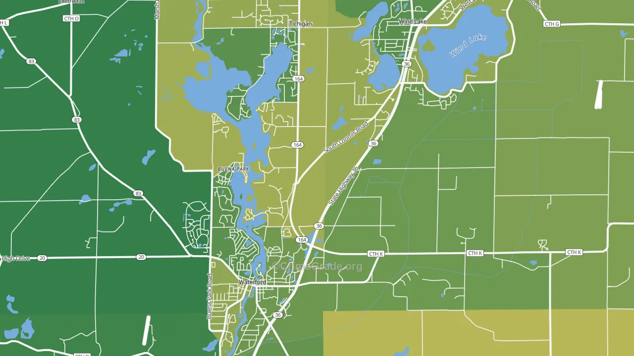 Waterford, WI Map of Vandalism Rates