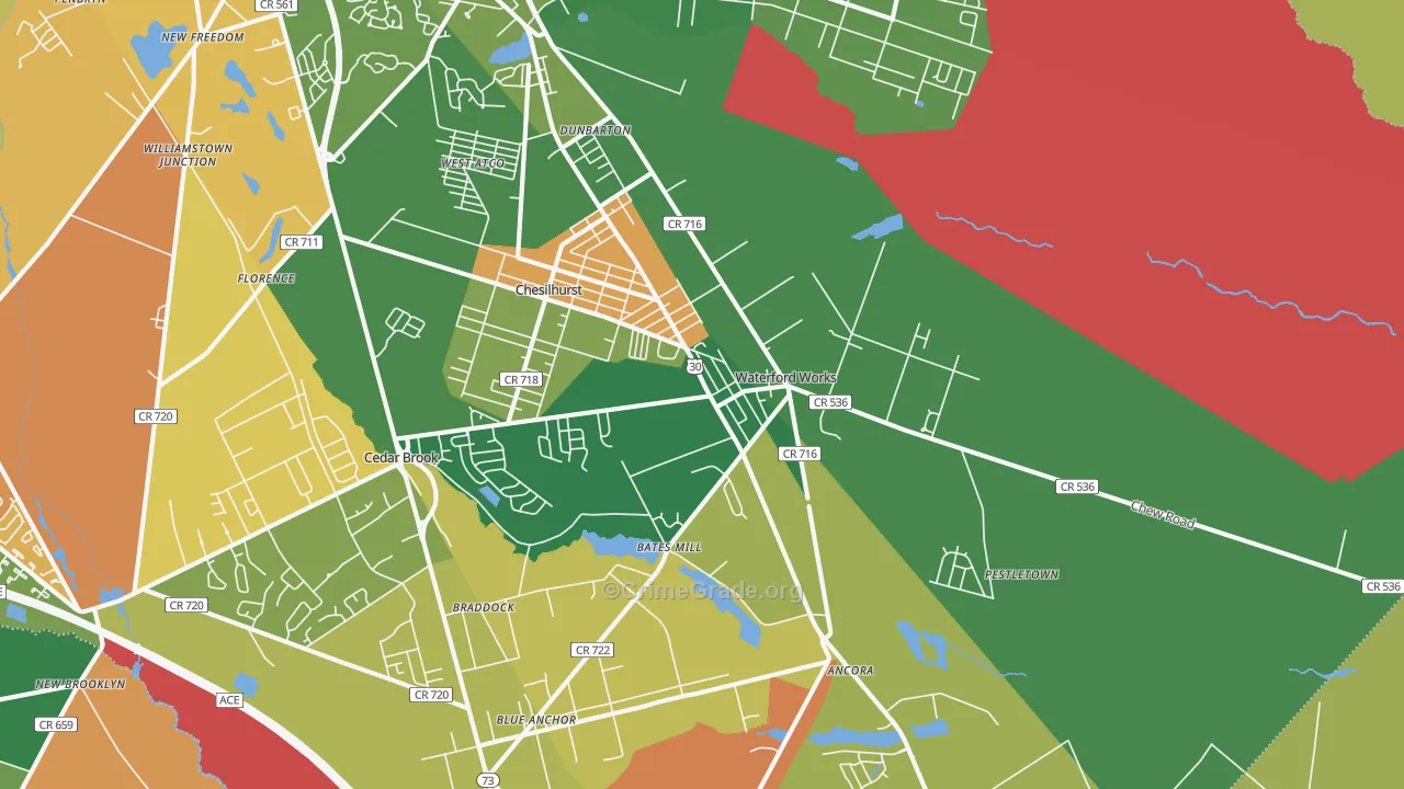 Waterford Works, NJ Map of Vandalism Rates