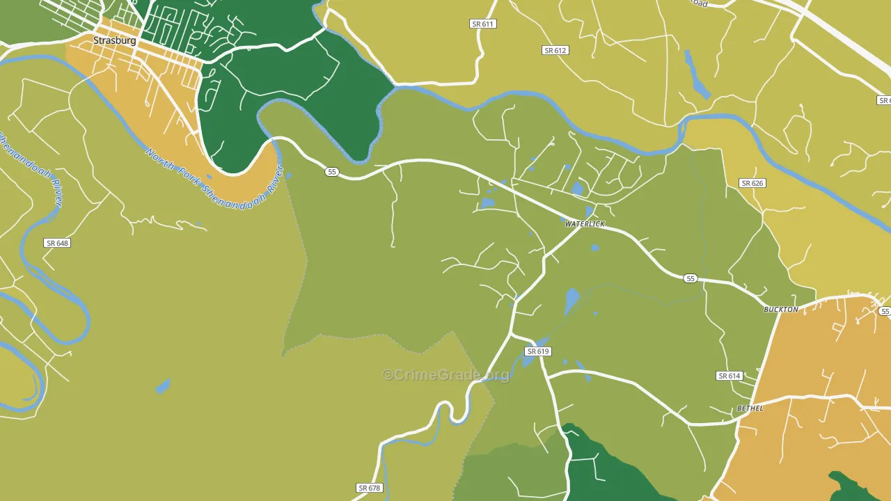 Waterlick, VA Map of Vandalism Rates