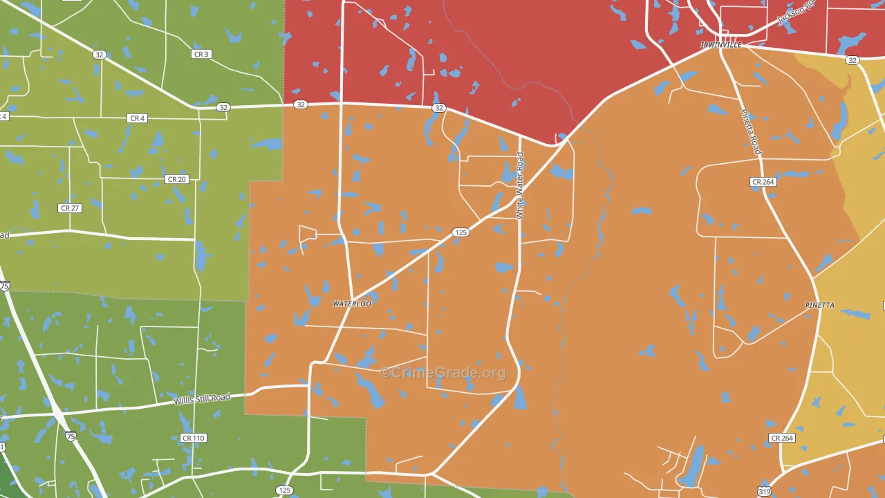 Waterloo, GA Map of Vandalism Rates