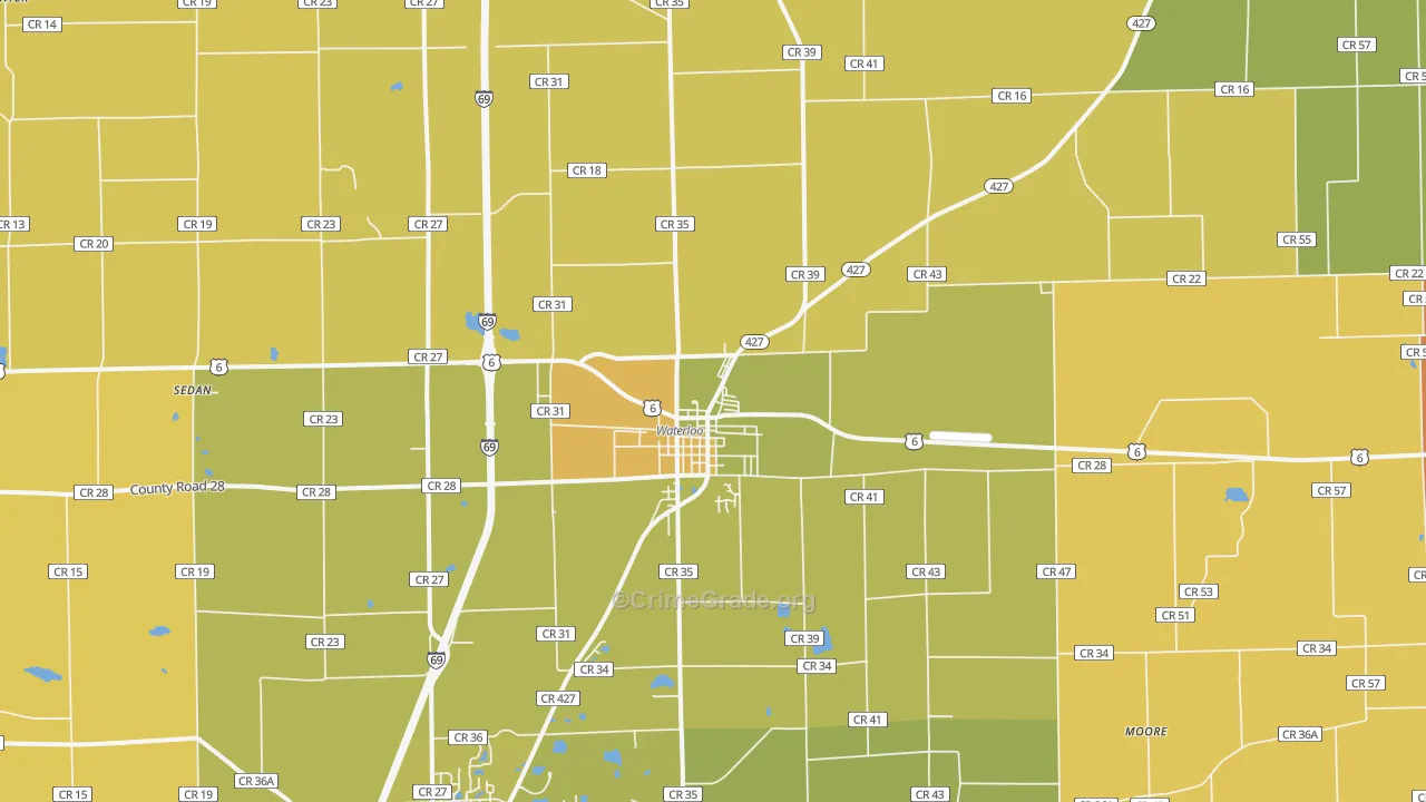 Waterloo, IN Map of Vandalism Rates