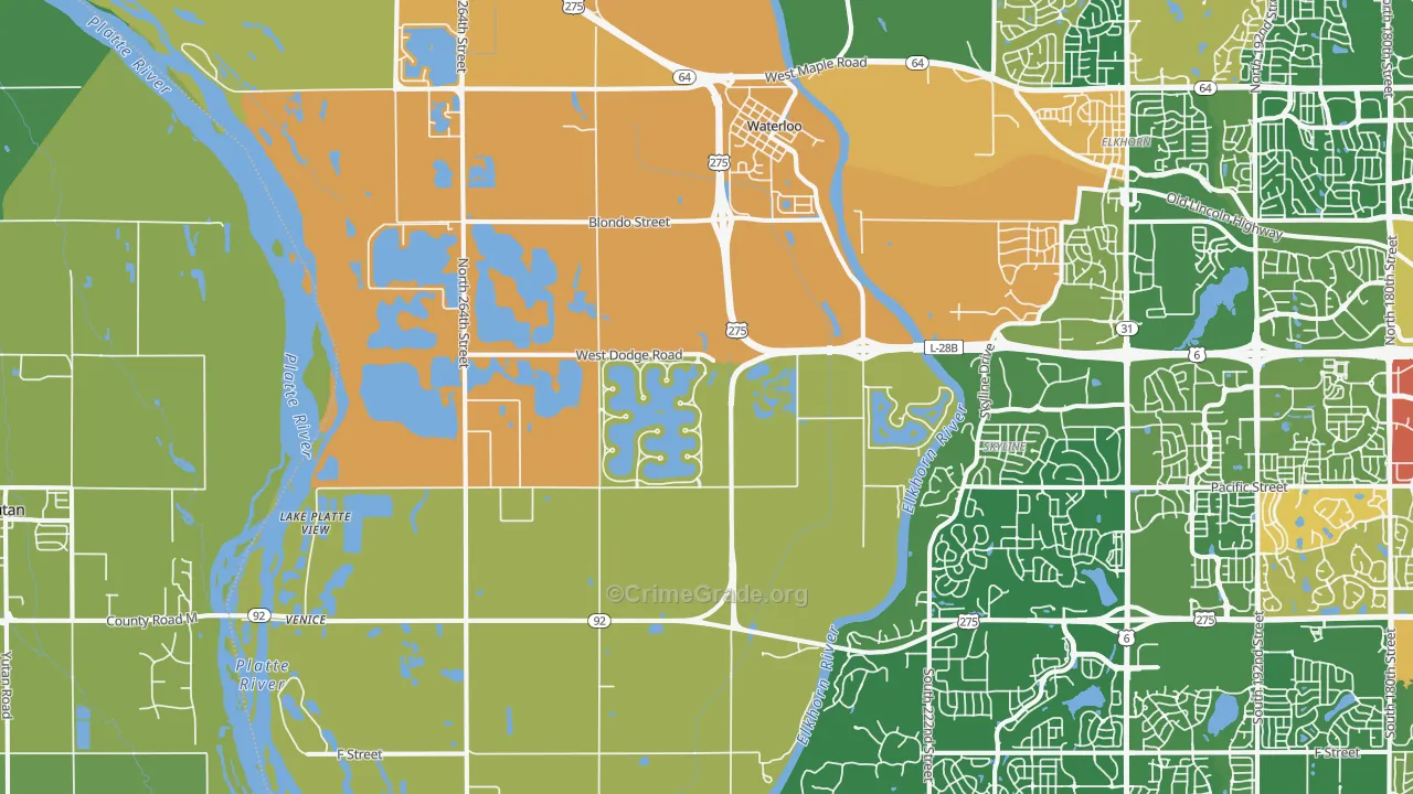 Waterloo, NE Map of Vandalism Rates