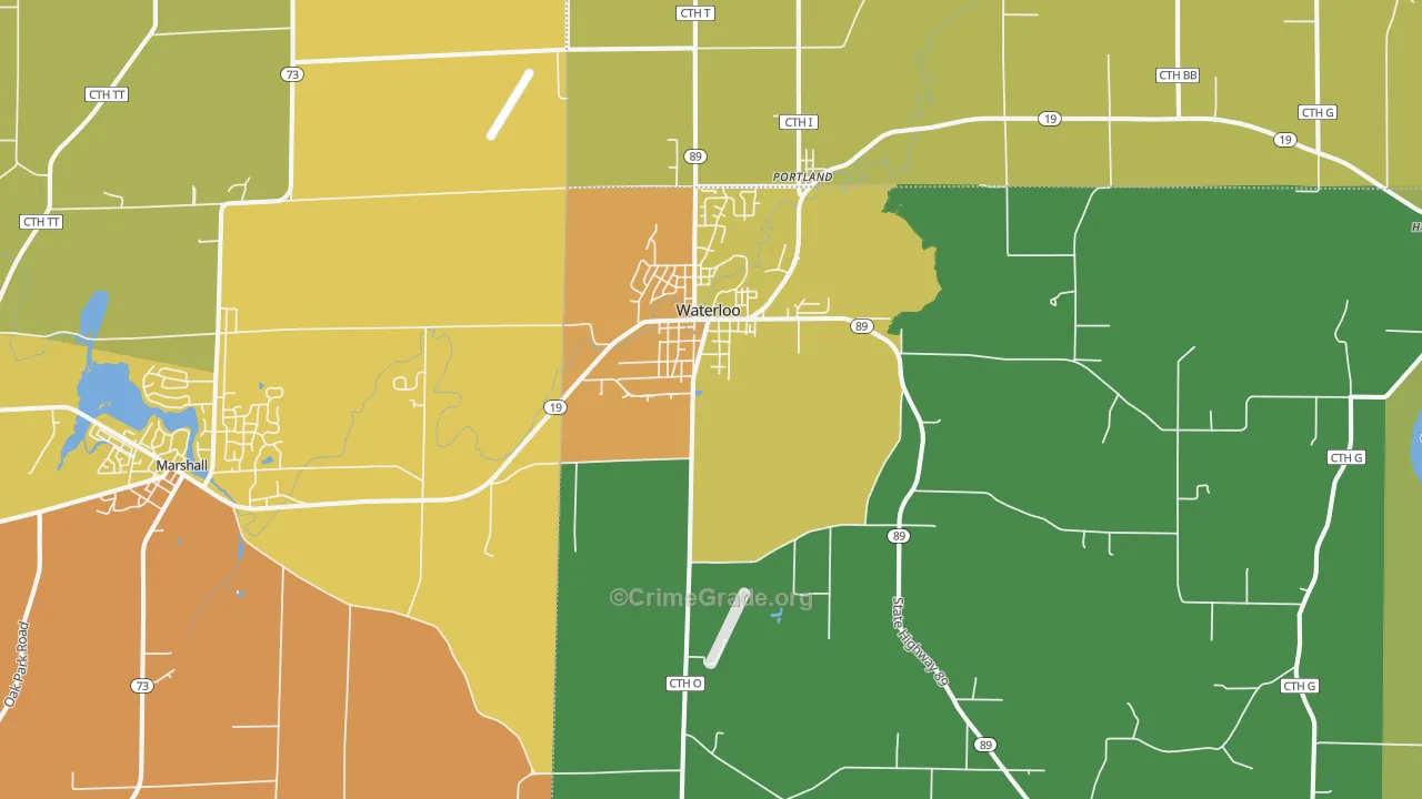 Waterloo, WI Map of Vandalism Rates