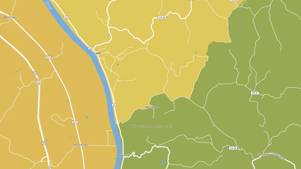 Waterloo, WV Map of Vandalism Rates