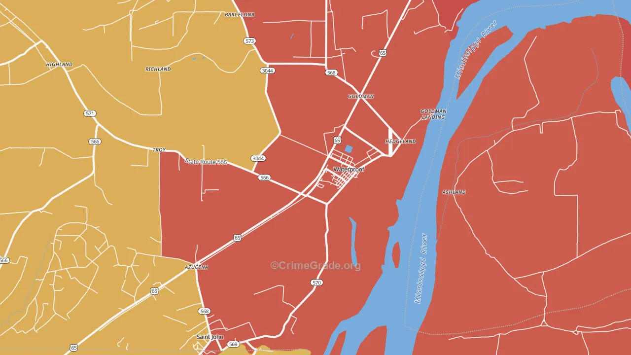 Waterproof, LA Map of Vandalism Rates