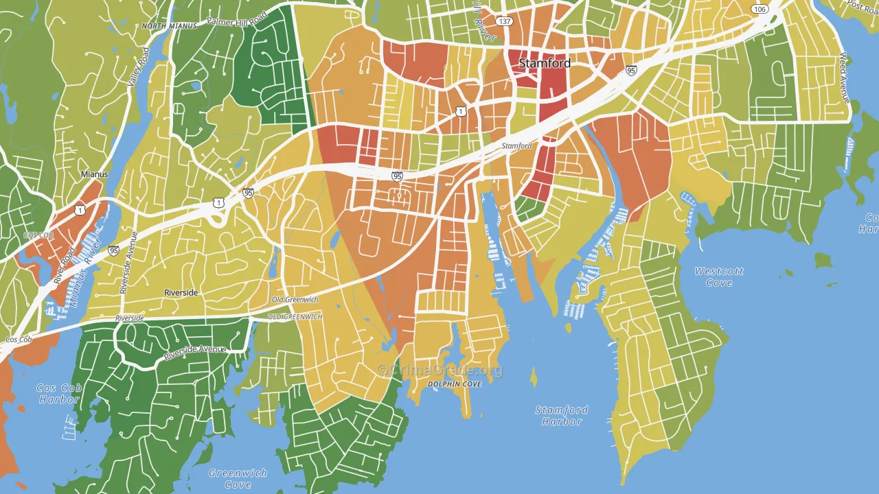 Waterside, Stamford, CT Map of Vandalism Rates