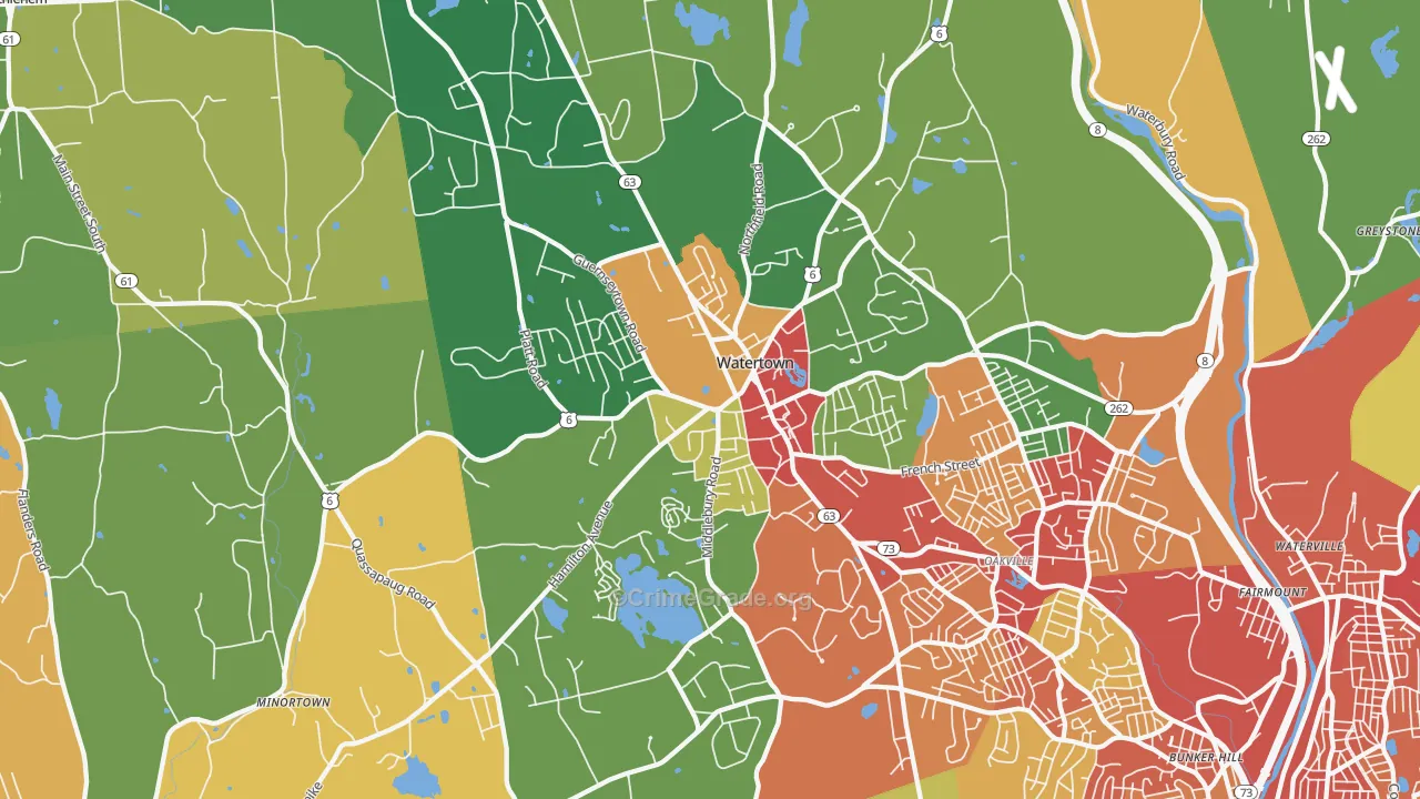 Watertown, CT Map of Vandalism Rates