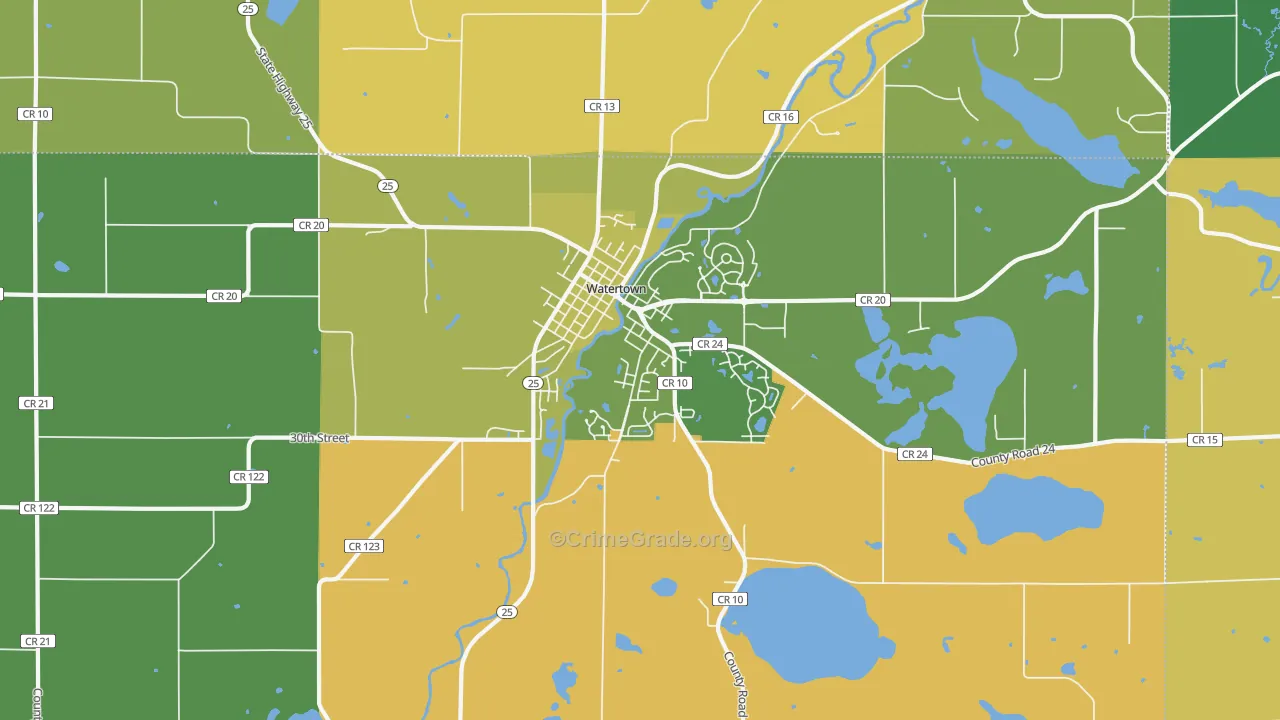 Watertown, MN Map of Vandalism Rates