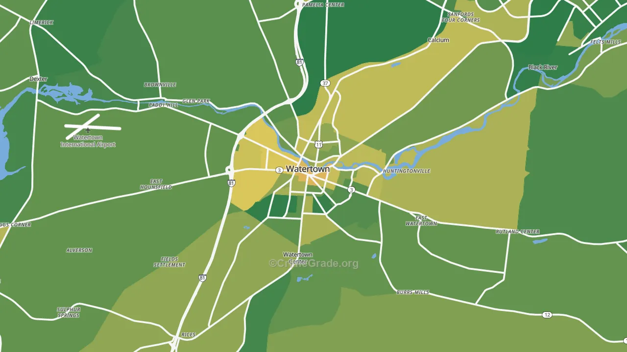 Watertown, NY Map of Vandalism Rates
