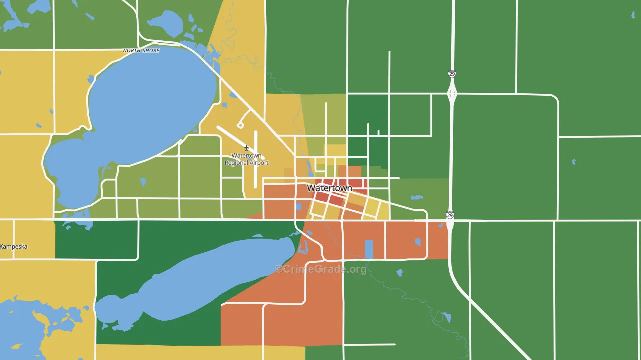Watertown, SD Map of Vandalism Rates