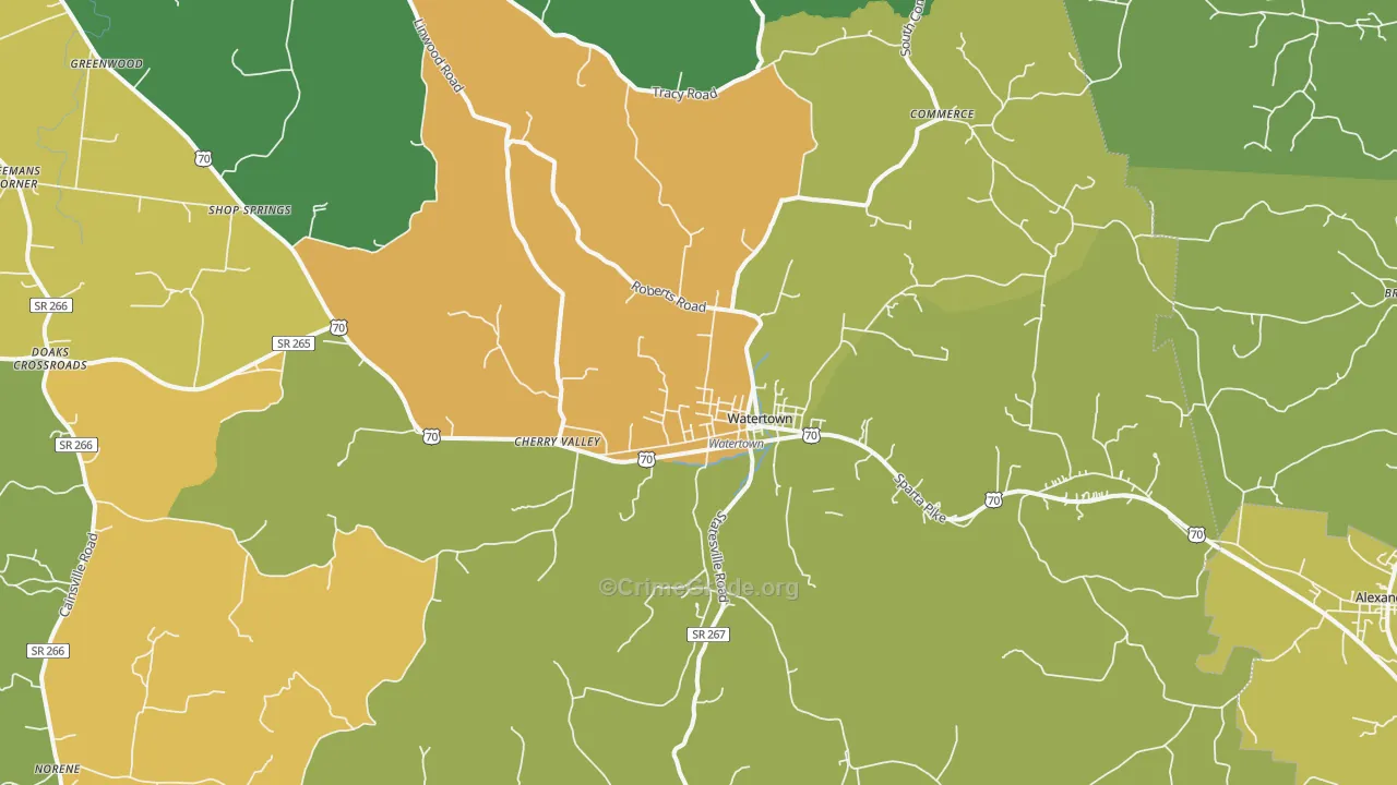 Watertown, TN Map of Vandalism Rates