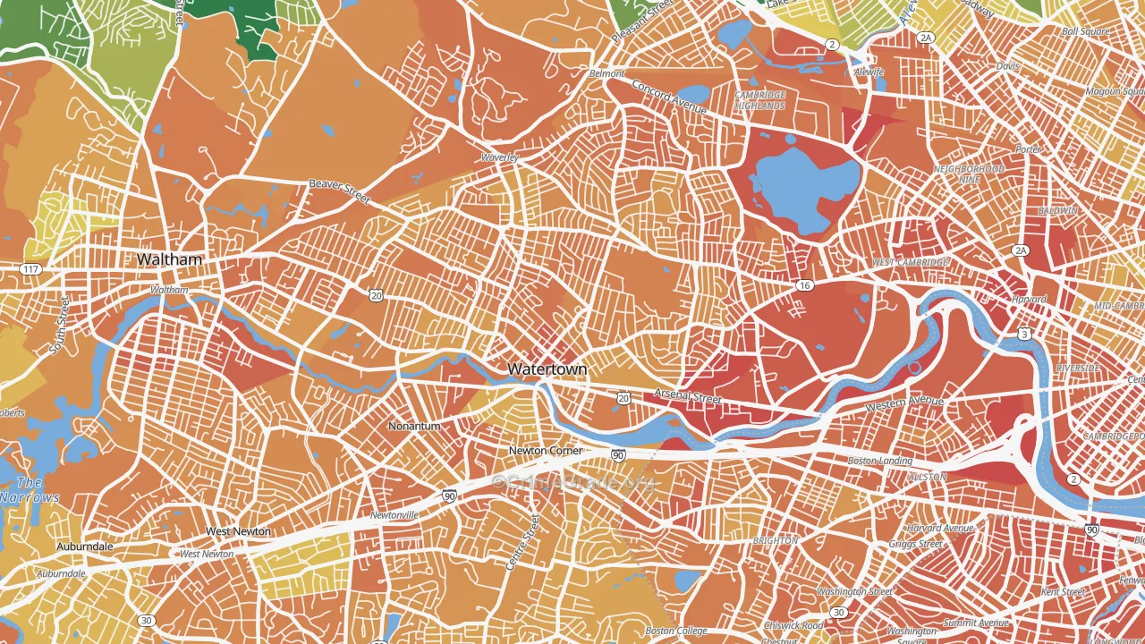 Watertown Town, MA Map of Vandalism Rates