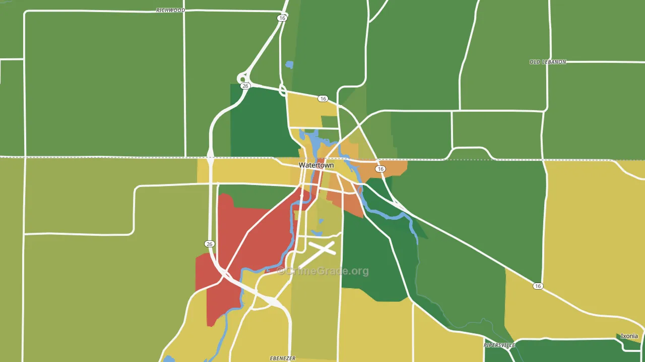 Watertown, WI Map of Vandalism Rates