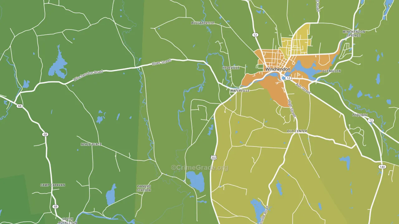 Waterville, MA Map of Vandalism Rates