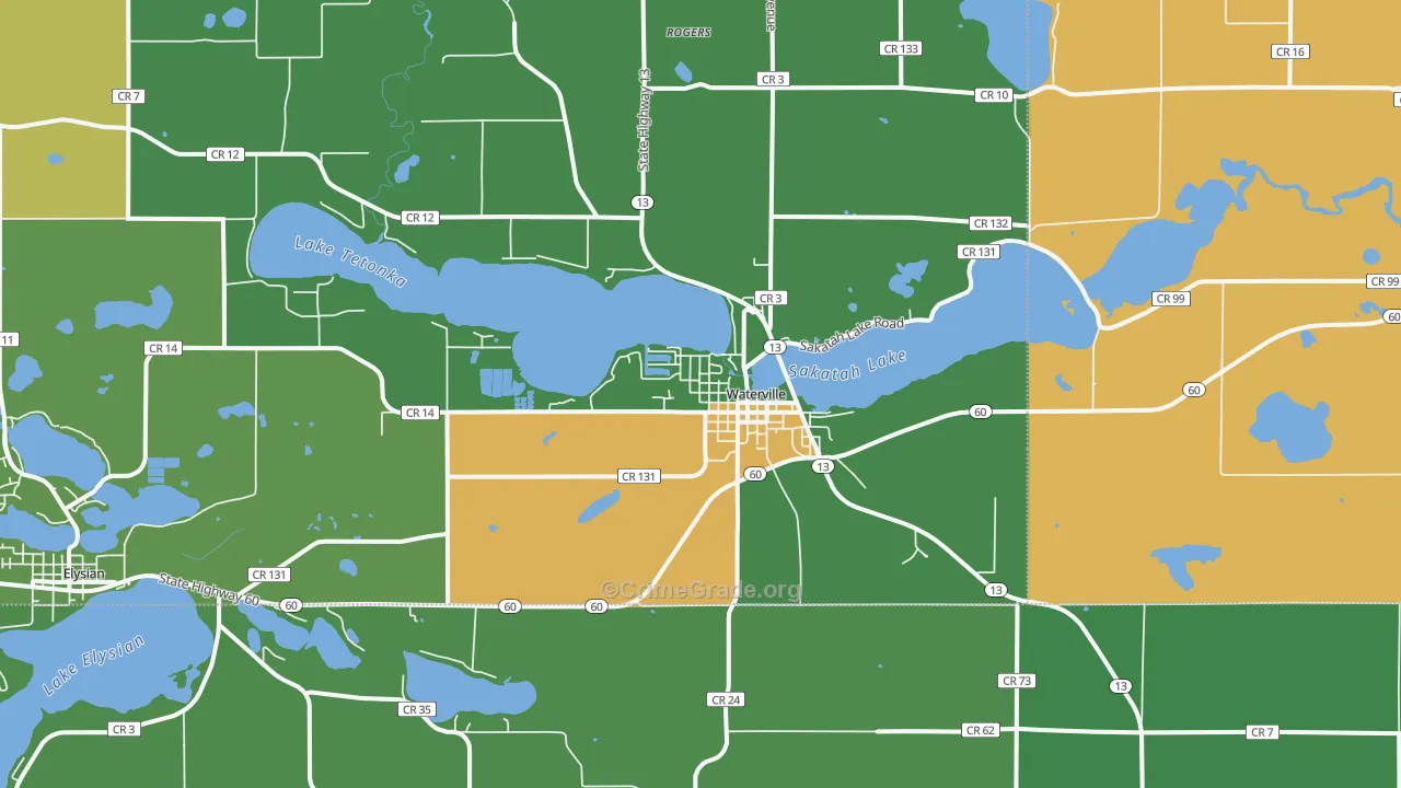 Waterville, MN Map of Vandalism Rates