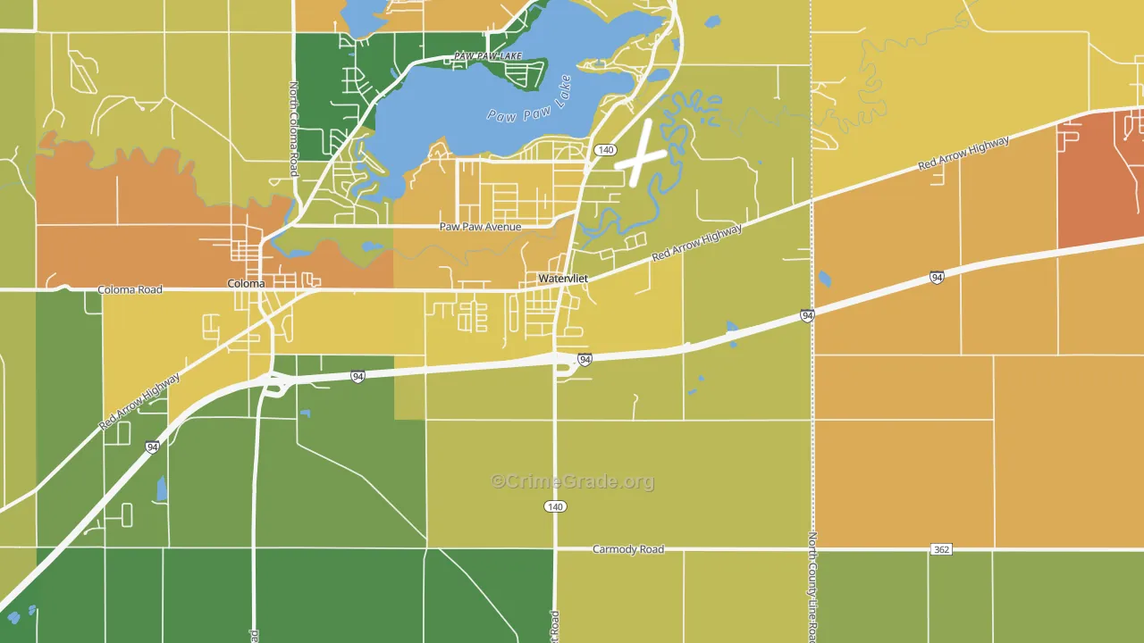 Watervliet, MI Map of Vandalism Rates