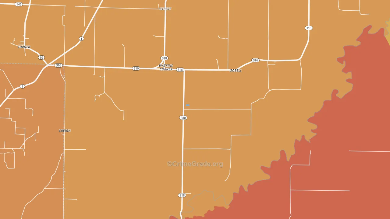 Watkins Corner, AR Map of Vandalism Rates