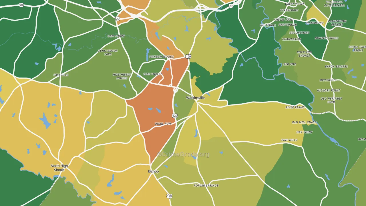 Watkinsville, GA Map of Vandalism Rates