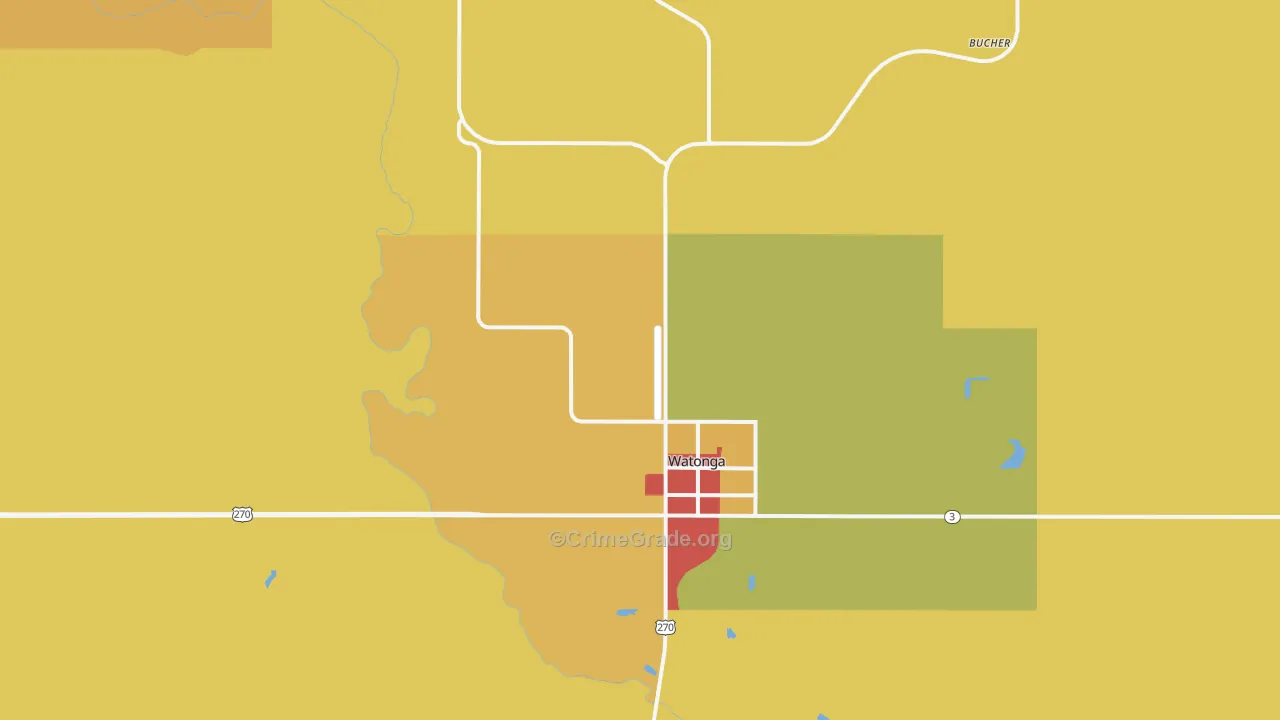 Watonga, OK Map of Vandalism Rates