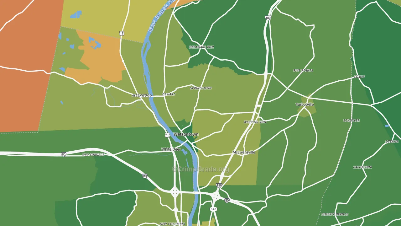 Watsontown, PA Map of Vandalism Rates