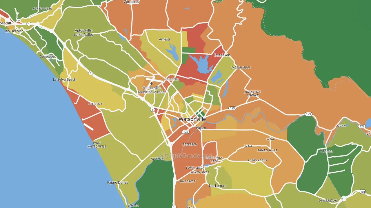 Watsonville, CA Map of Vandalism Rates