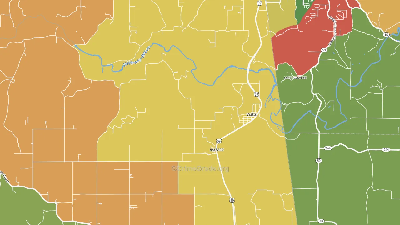 Watts, OK Map of Vandalism Rates